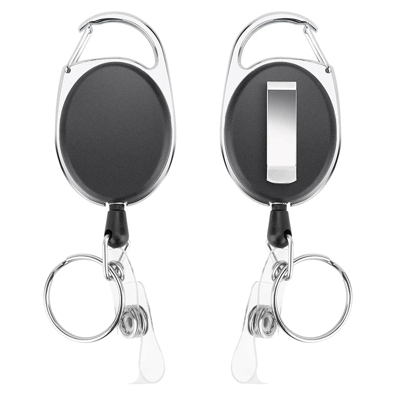 2 x Badge Holders and Heavy Duty Retractable Reel Clips Set Vertical PU Leather Clear ID Window Card Slots |