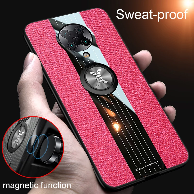 

KONSMART For Xiaomi POCO F2 Pro Case Magnetic Cloth Silicone Phone Case Redmi K30 Pro Zoom Luxury Back Cover With Finger Ring