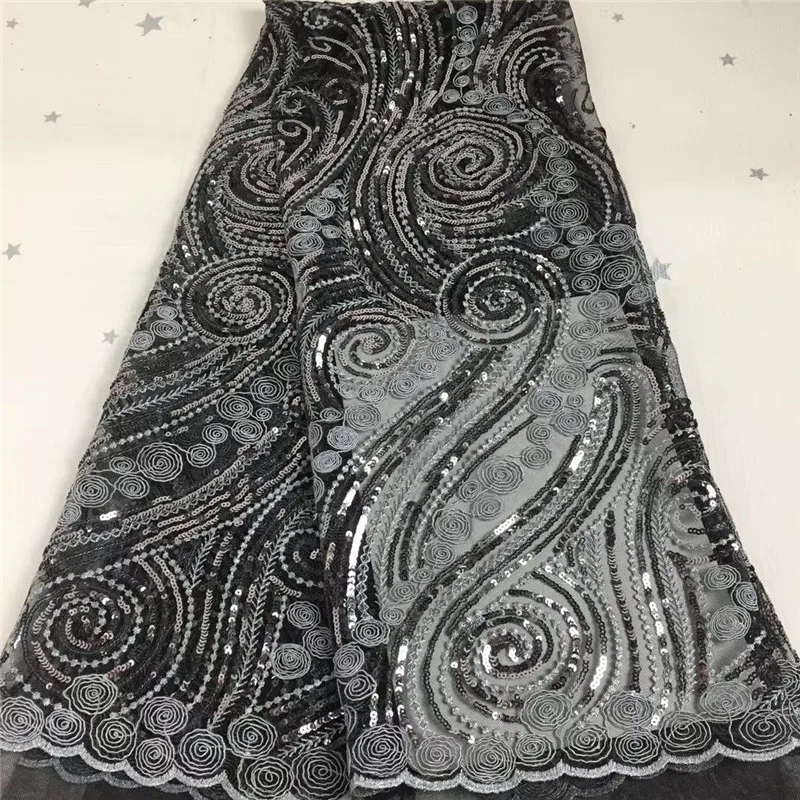 

red Latest African French Tulle Lace Fabric Embroidery African Lace Fabric With Sequins Tulle For Nigeria Wedding Party Dresses