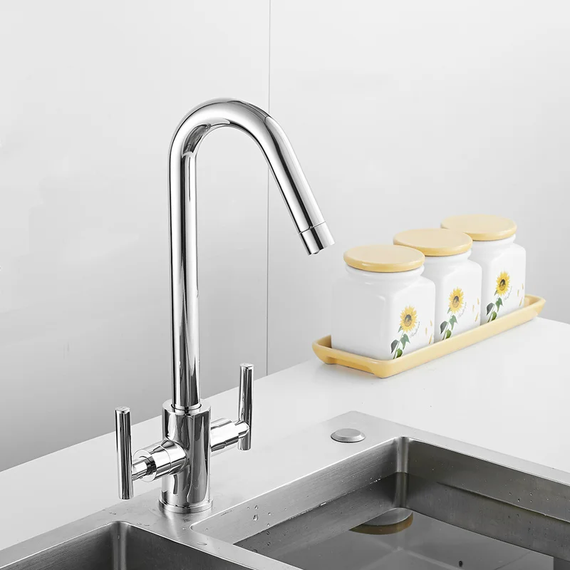

HOTBEST V-shaped Outlet Pipe Faucet with Hose Deck Mounted Kitchen Sink Mixer Tap with Swivel Spout Dual Handle Chrome Faucets