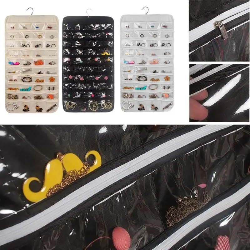

80 Pockets Double Sided Hanging Jewelry Display Foldable Organizer Storage Bag