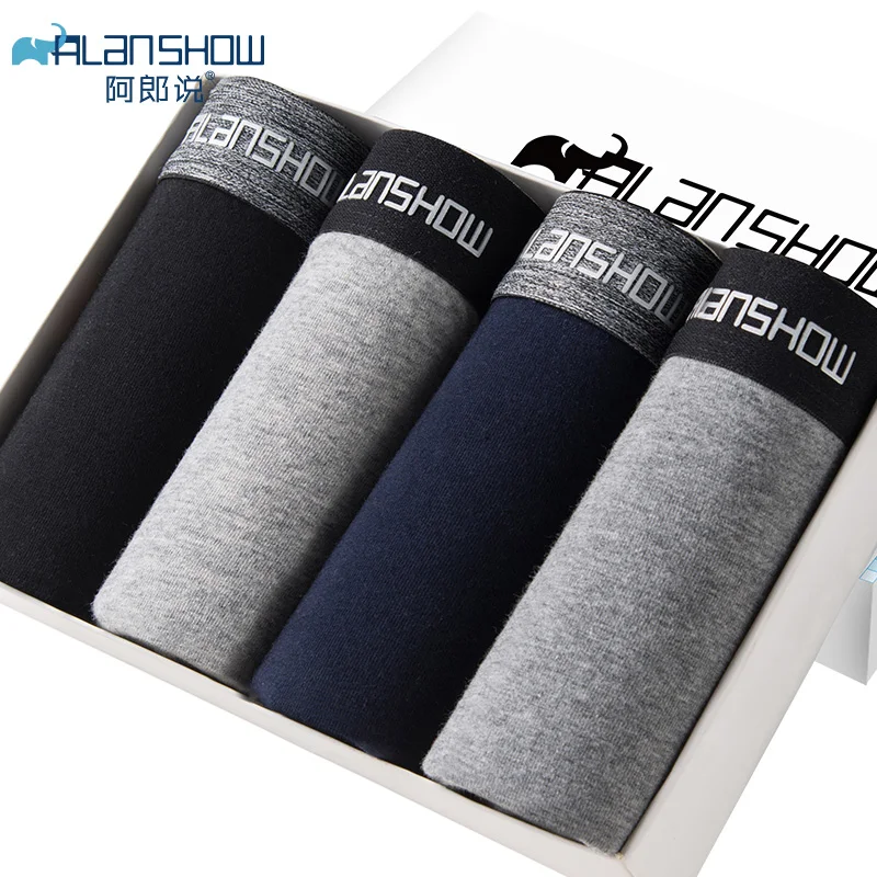 ALANSHOW 2 предмета мужское нижнее белье мягкие боксеры из хлопка мужские однотонные