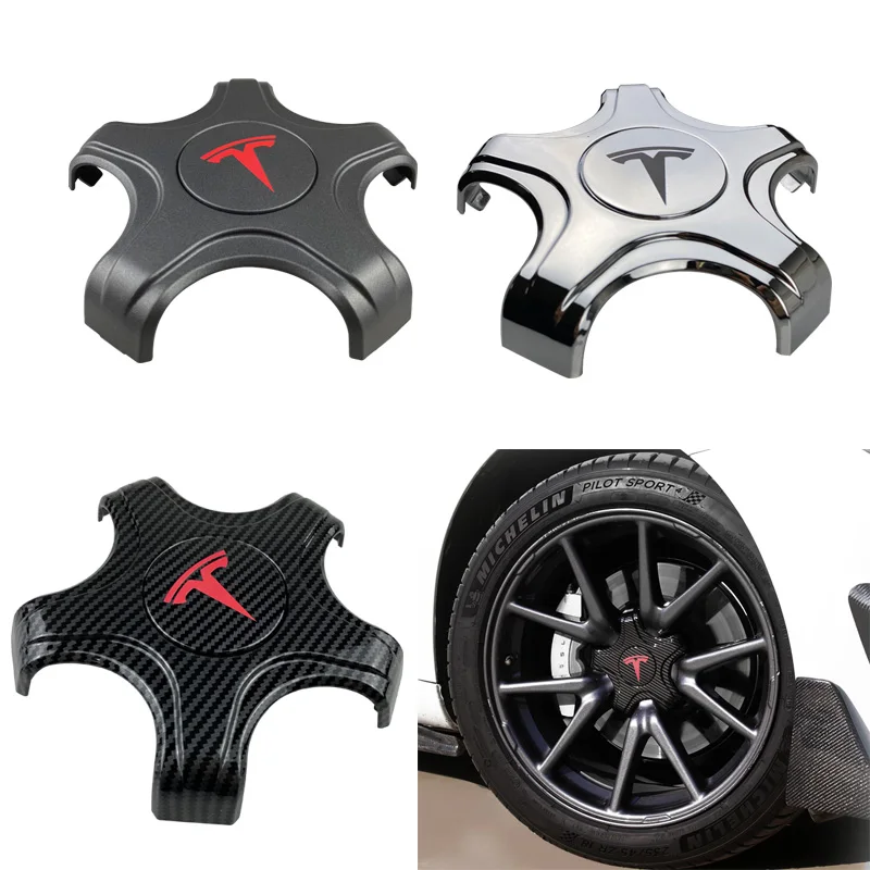 

4pcs Wheel Center Caps Hub Cover Lug Nut Covers for Tesla Model 3 Athletic Hubcaps Decorative Car Carbon Modification Cover