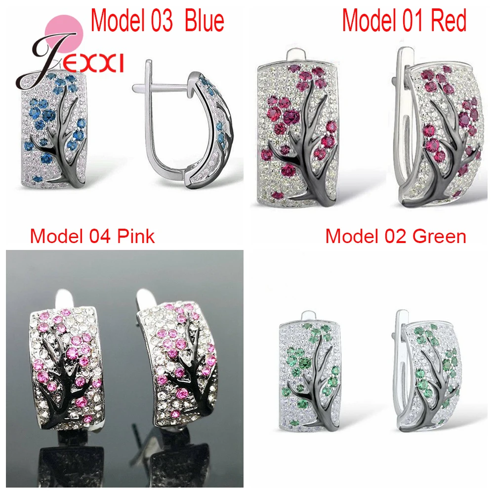 925 пробы серебряные серьги кольца с кубическим цирконием цветущая слива стразы