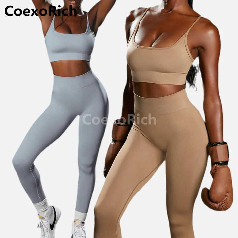 

2021 бесшовный Набор для йоги, одежда для спортзала, женский спортивный костюм для фитнеса, топ на бретельках с высокой талией, леггинсы для фи...