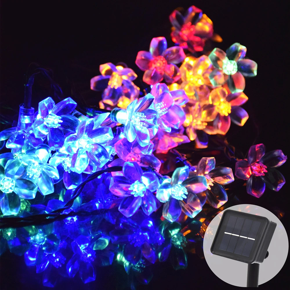 Гирлянда 50LED строки солнечный светильник s из цветков персикового дерева