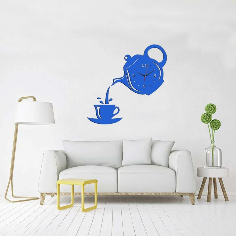 DIY акриловые кофейные чашки чайник 3D настенные часы декоративные кухонные