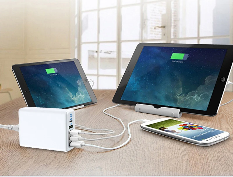 

ILEPO 60W PowerPort+ 5 Port USB-C Type-C QC3.0 20W PD USB Fast Charger For iPhone 12 X Xs 8 Xiaomi Phone Travel Charger