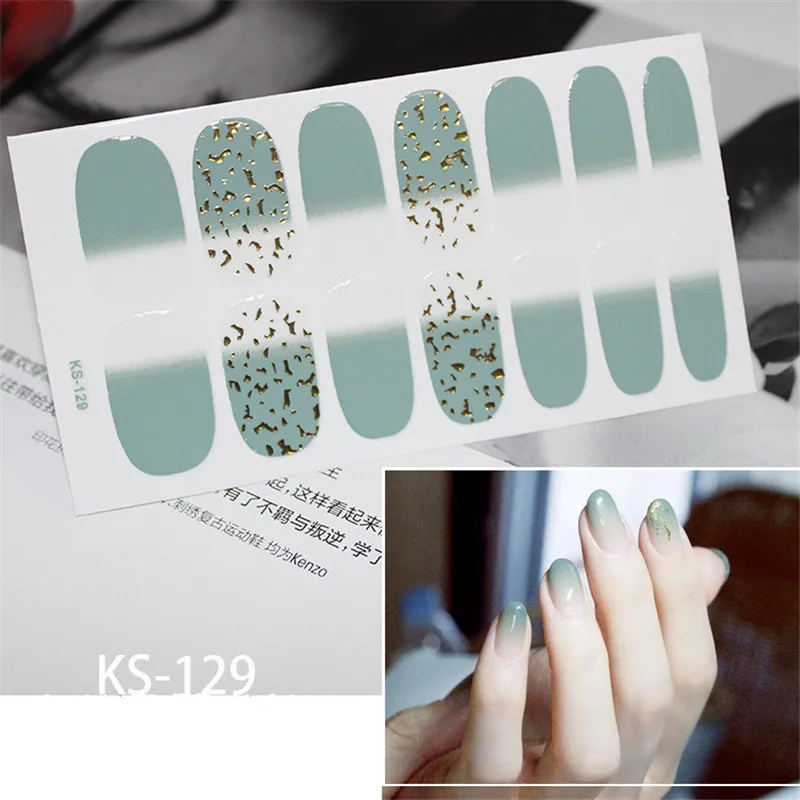 Lamemoria 14 типсов KS129 красочные блестящие наклейки для дизайна ногтей полное