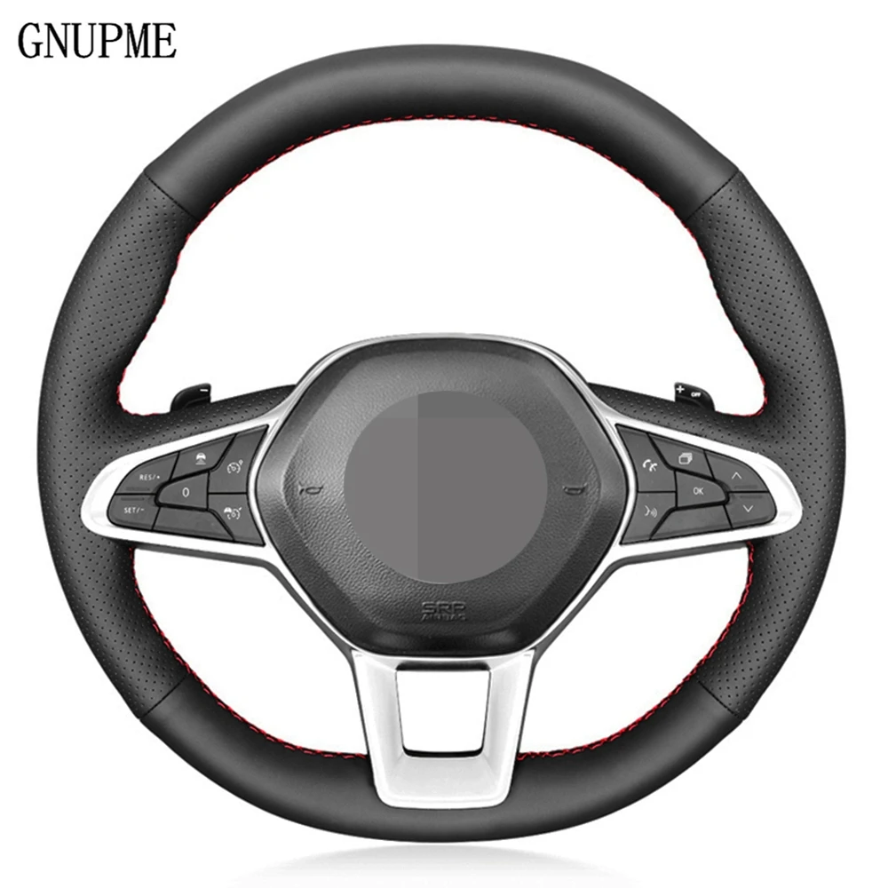 

DIY Hand-stitched Black Genuine Leather Car Steering Wheel Cover For Renault Clio 5 (V) 2019-2020 Zoe 2019-2020 Captur 2019-2020