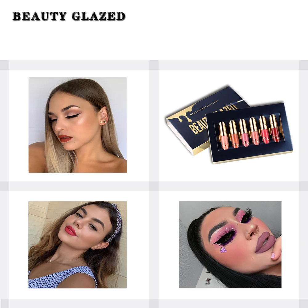 6 Мини цветов матовая губная помада с высоким блеском для губ Макияж карандаши 24