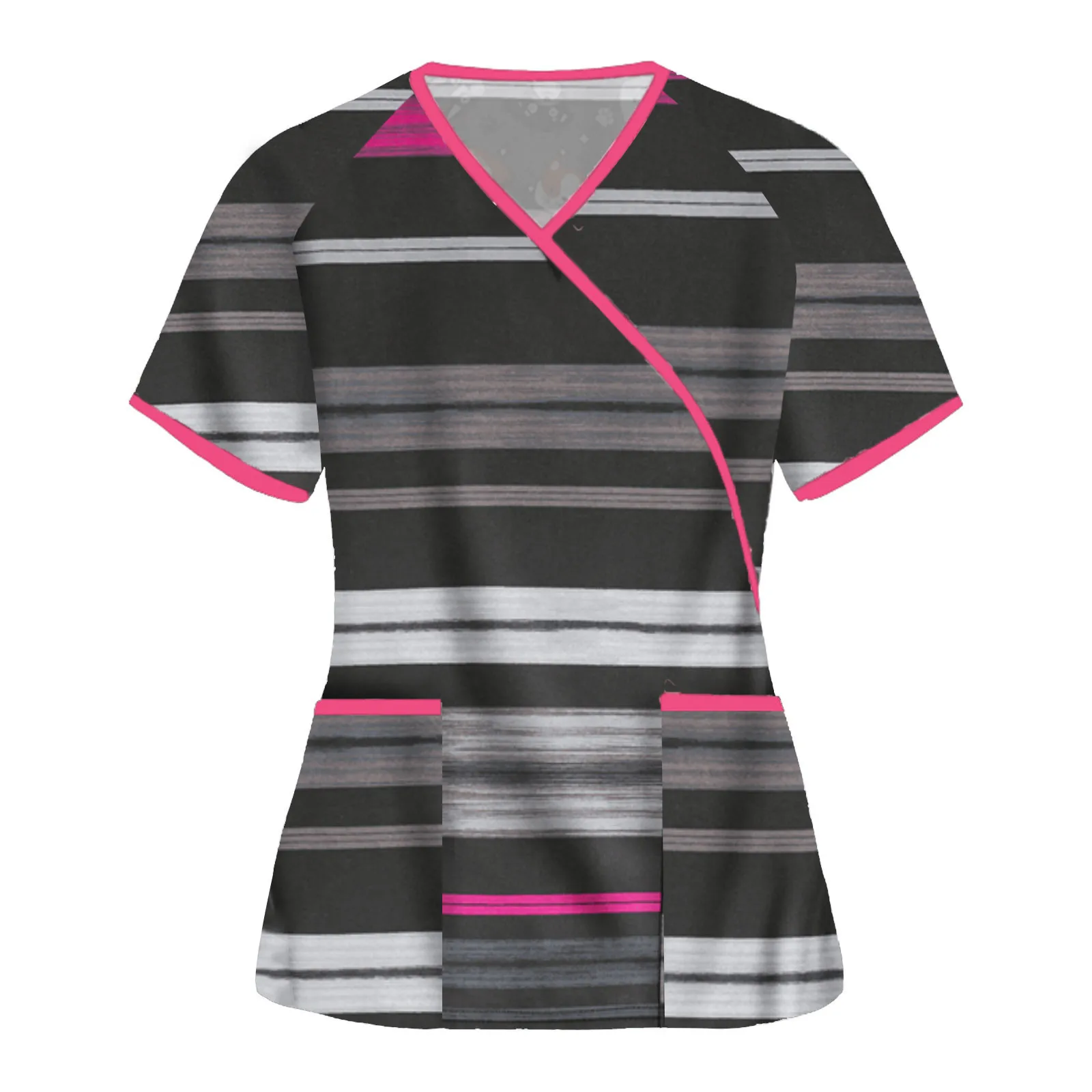 

Tie Back Nursing Scrubs Tops Women Print T Shirt Casual Short Sleeve Women Scrubs Uniforms Nurse V-neck Pocket Clothes A50