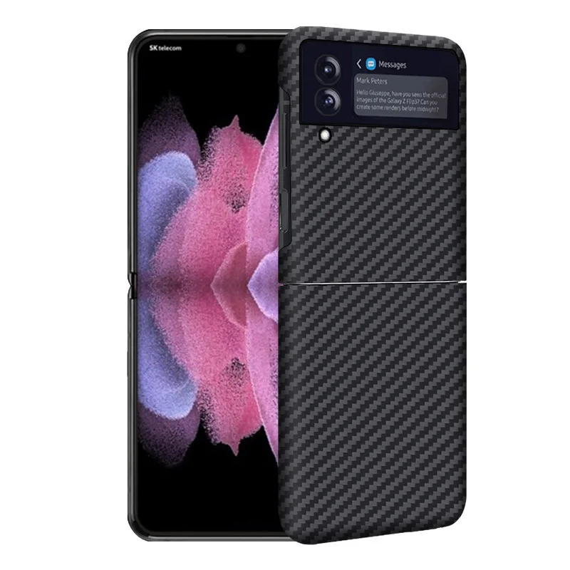Luxury Real Carbon Fiber Case for Samsung Galaxy Z Flip 3 Cover Ultral-thin Aramid Shockproof Shell for Samsung Z Flip 3 Case