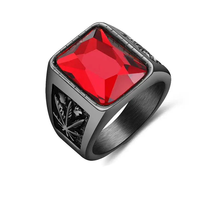

Trendy Men Square Black Red Stone Ring Titanium Steel Retro Signet Ring Rock Punk Male Jewelry Accessories Boyfriend Gift