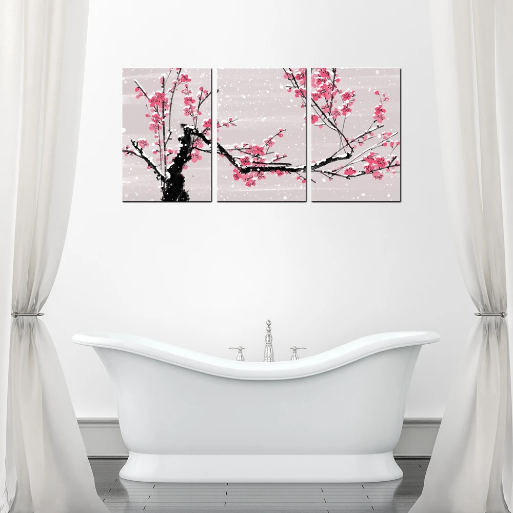 HD Печать китайская чернильная Живопись Стиль Пейзаж Гора и цветение сливы Сакура