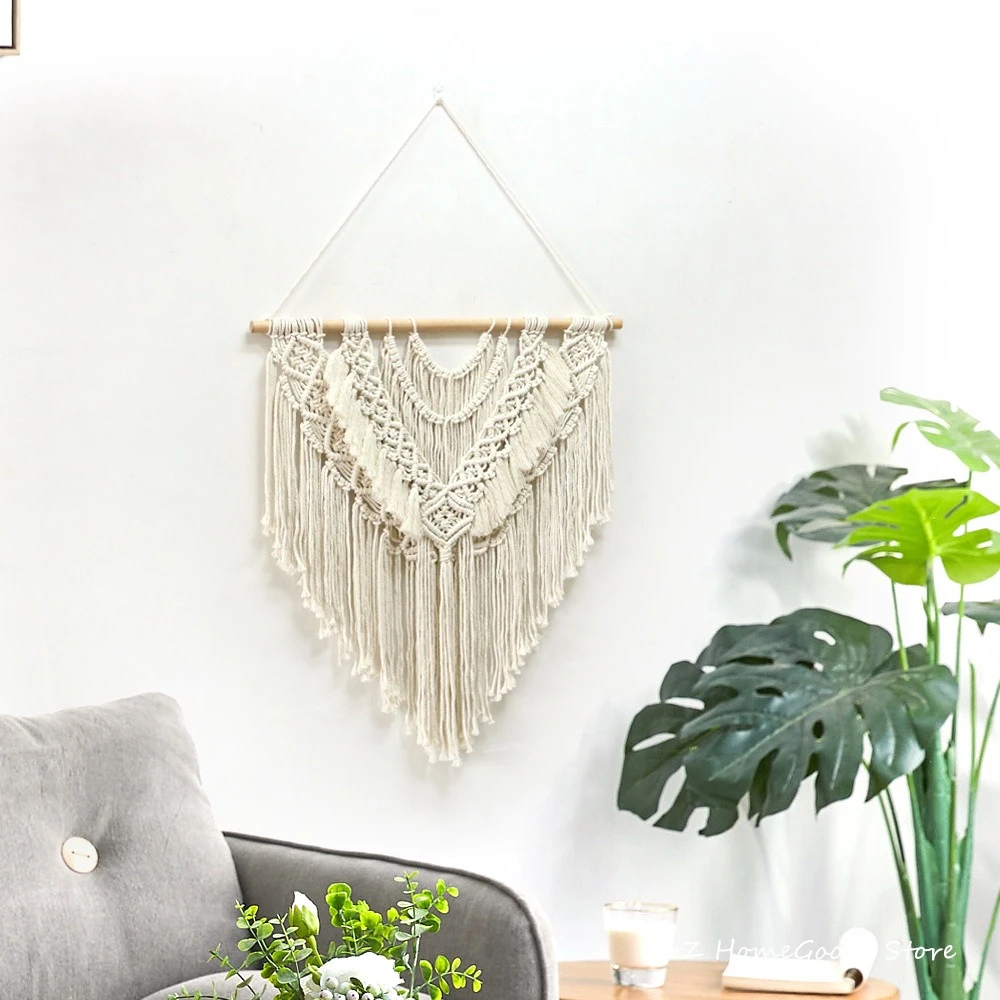 Tapiz colgante de pared de macram&eacute;, tejido a mano, estilo bohemio, decoraci&oacute;n para el hogar, sala de estar, dormitorio, decoraci&oacute;n de fondo-3