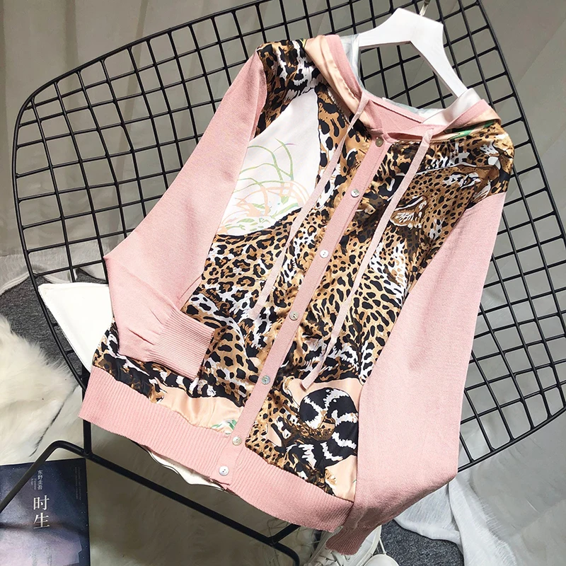 ALPHALMODA/Новинка осени года; модный свитер с капюшоном и принтом; рубашка с длинными рукавами и леопардовым принтом; атласные однобортные кардиганы