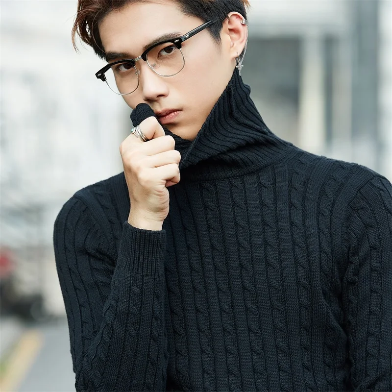 Мужской свитер с высоким воротом новинка 2020 осенне зимний однотонный