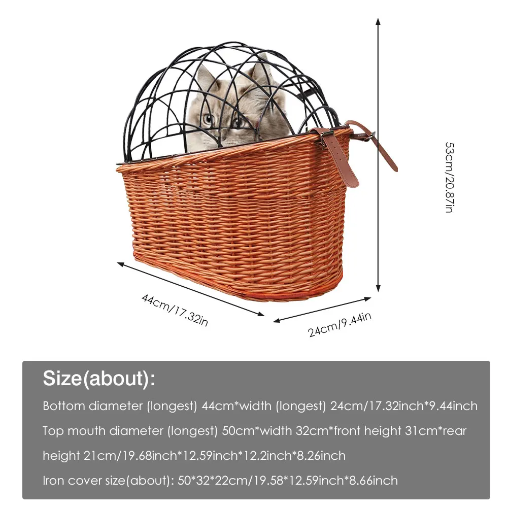 

Cat Dog Bicycle Front Handlebars Basket Pets Seat Wicker Woven Bike Basket Small Pet Carrier Cycling Accessories Shopping Basket