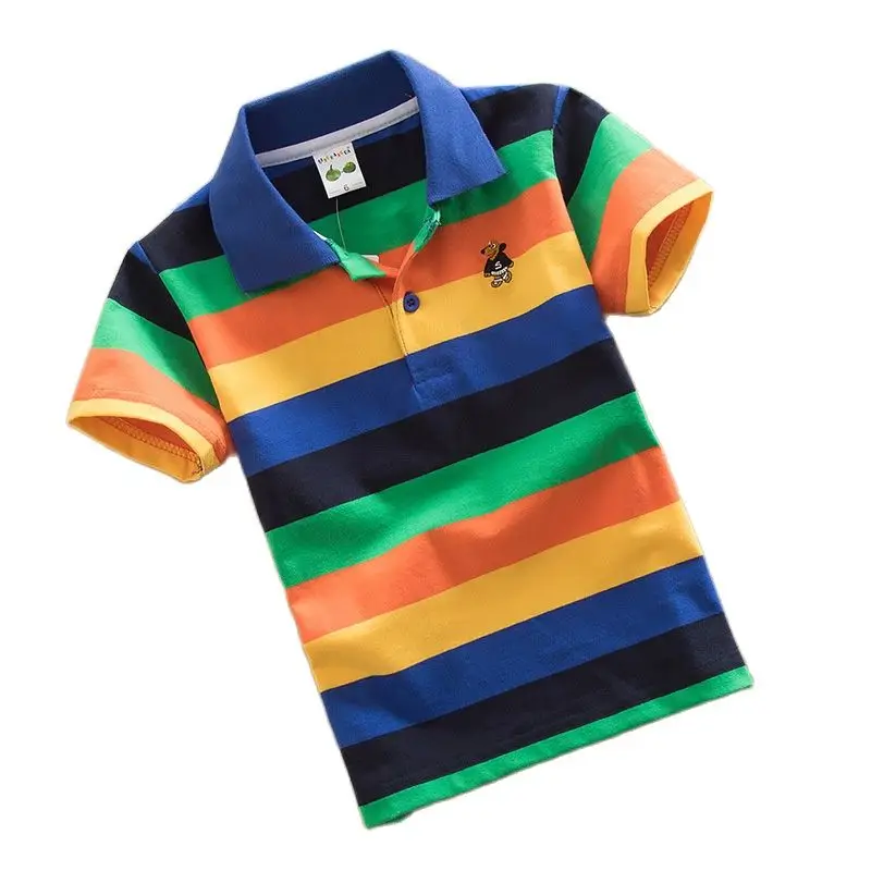 

Kids Polo Shirts 2022 Summer Children's Short Sleeve Boys Basketball Shirt Striped 2Y-14Y Teens Cotton Girls School Shirts Coat
