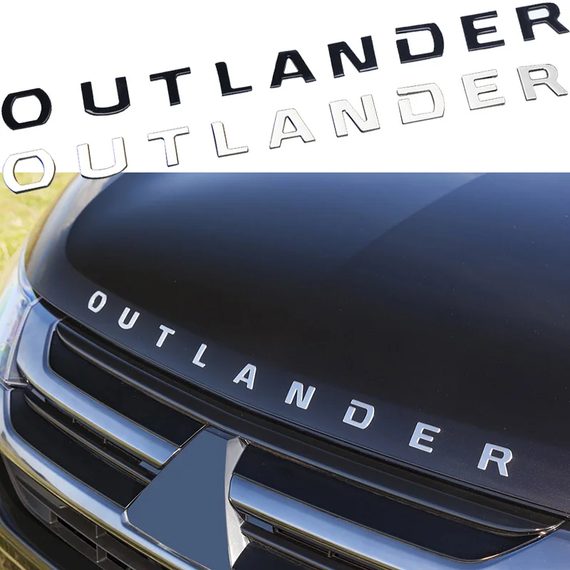 

ABS 3D наклейка OUTLANDER с надписью и логотипом, наклейка для тюнинга автомобиля для передней Головки Mitsubishi, декоративный значок, наклейка, аксесс...
