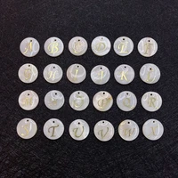 10pcspack natural freshwater shell loose beads letter pendant charms flat round shape diy making necklace earrings 15mm size