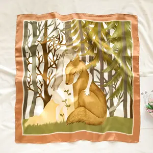 70*70 Forest Small Silk Scarf Hair Band Decorative Neckerchief Tie Bag Multi-Function Spring and Autumn Scarf