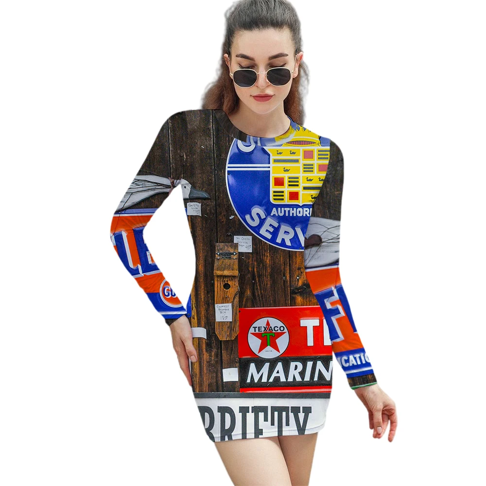 

2021 Autumn Tight Long Sleeve Dress Ladies Tight Round Neck Long Sleeve Sexy Street Tight Mini Long Sleeve Dress