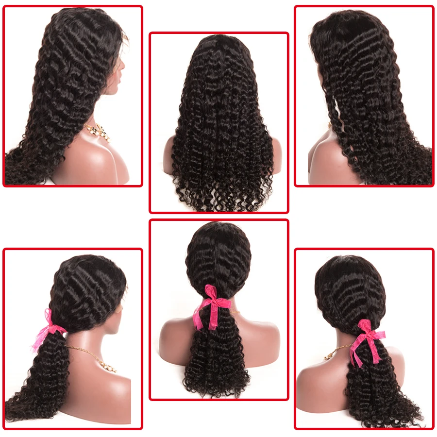 13x4 глубокая волна Синтетические волосы на кружеве человеческих волос парики для