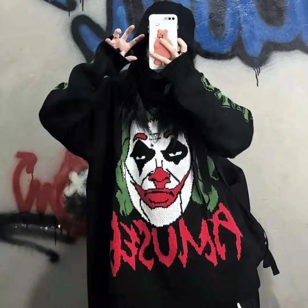 Осенний женский свитер свободный ретро жаккардовый Вязаный топ с буквами клоуна