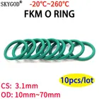 10 шт. cs3.1 мм OD 10  70 мм зеленый FKM фторкаучуковое уплотнительное кольцо уплотнительная прокладка изоляционное масло высокая термостойкость зеленый
