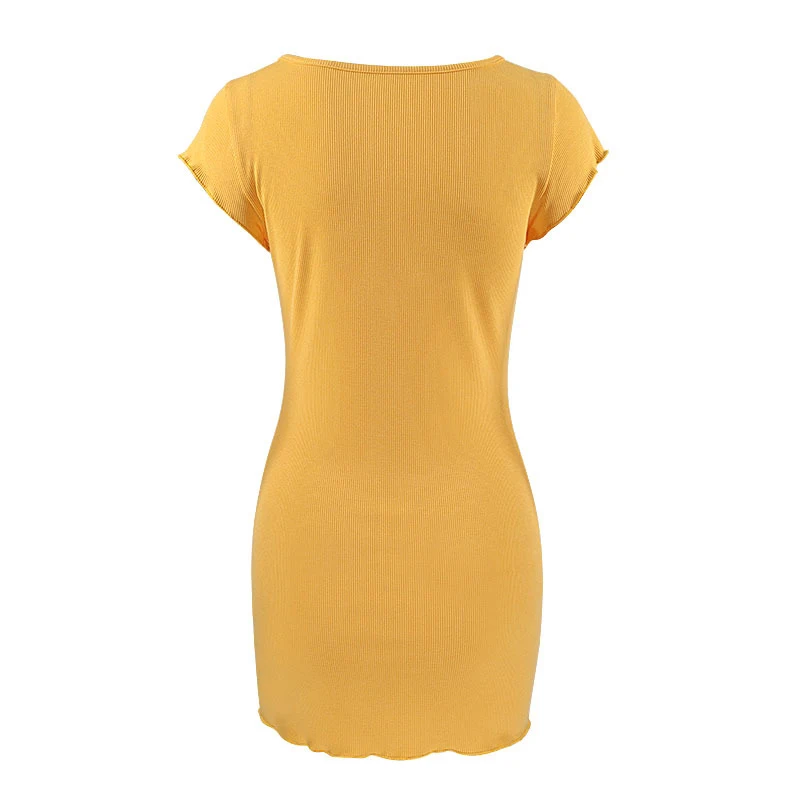 

New Sexy Ladies Short Sleeve Dress Summer Casual Solid O Neck Bodycon Dress Stretchy Package Hip Short Mini Dresses Women