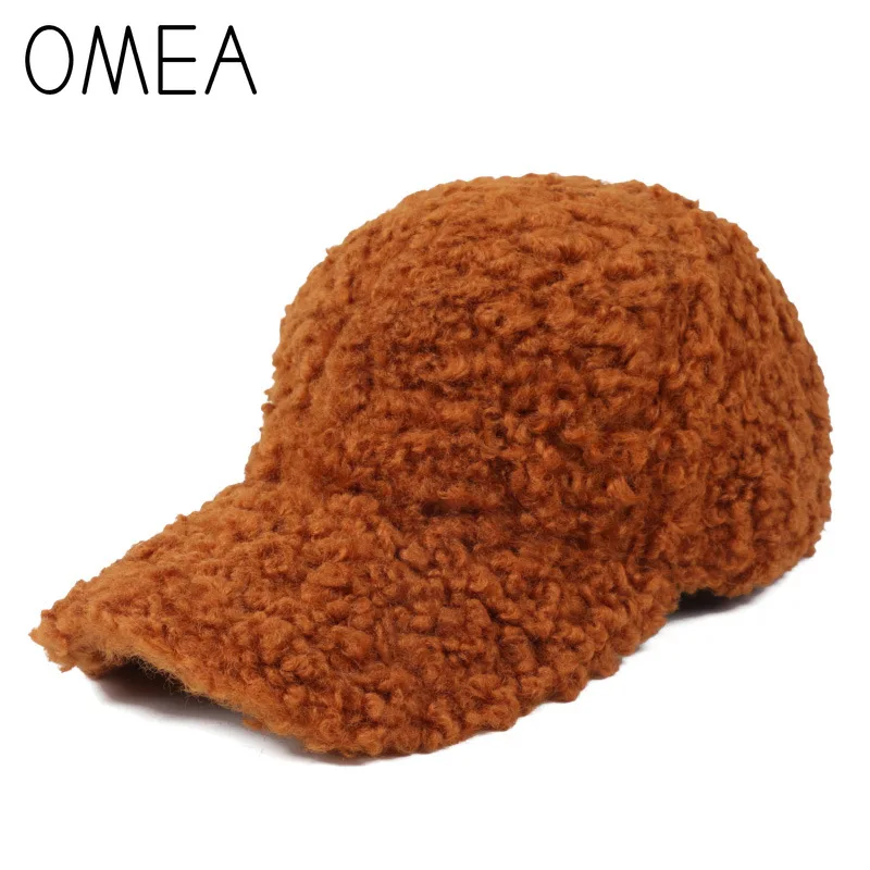 OMEA Lambs Wool Baseball Hat Women Curly Teddy Hair Snapback Cap Pink Hats Adjustable Visor Hat Winter Suede Cap Elegant Fashion