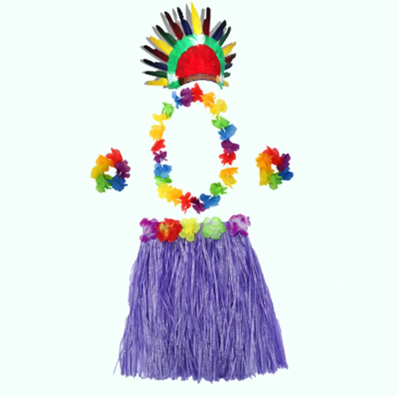 Hawaiian Lei Hula Garland Wreath Necklace Wristband Grass Skirt Hat Set Women Girls Theme Party Dress Decor Christmas | Тематическая