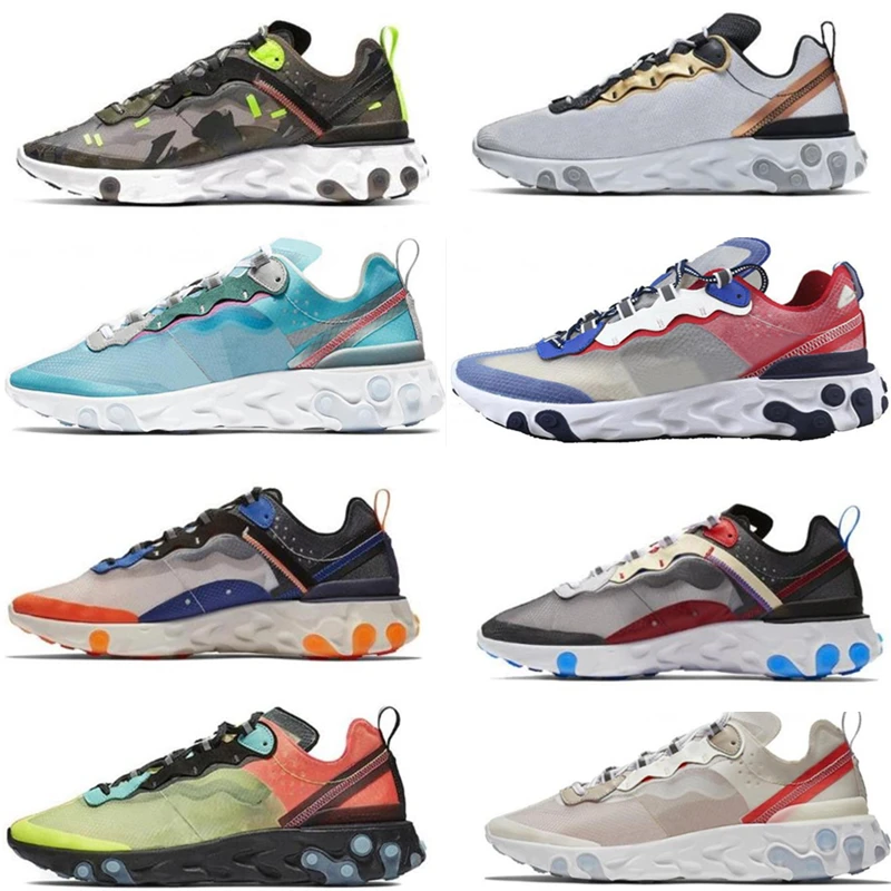 

React Element 87 Running Shoes Men UNDERCOVER X 55 Chaussures Triple Black White Royal Tint Dusty Peach Trainers Sports Sneakers