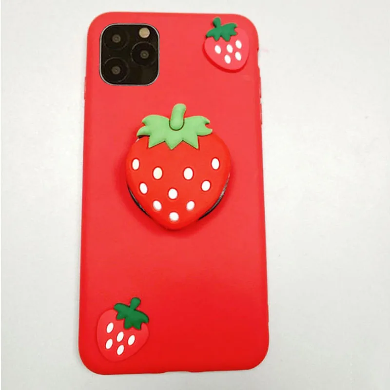 cute 3d strawberry soft silicone case for iphone 12 pro max se 2020 cover holder ring stand phone cases for iphone 11 pro max free global shipping