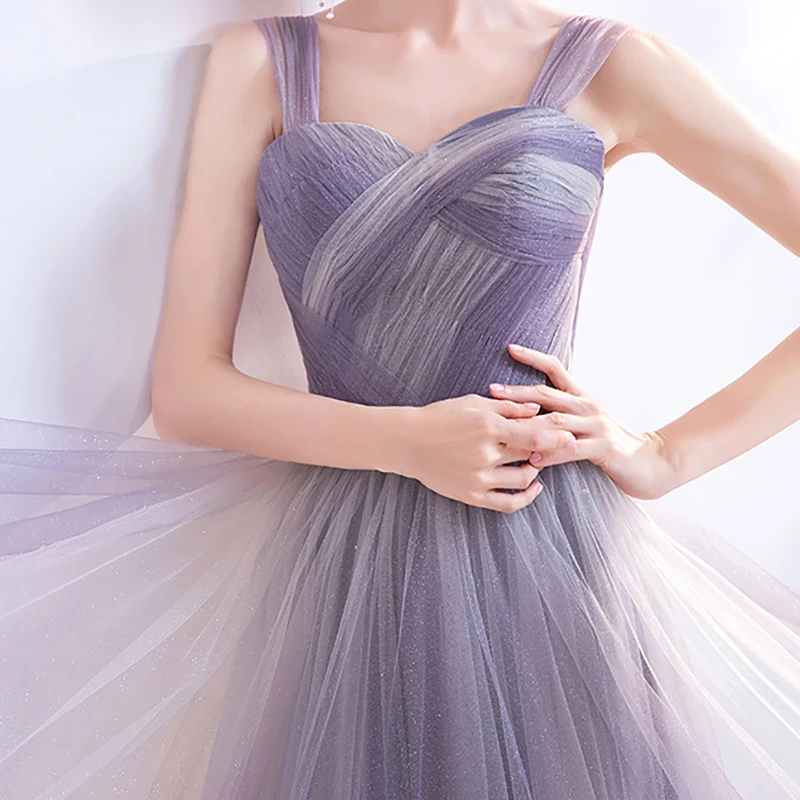 

Evening Dresses Illusion Strapless Tulle Spaghetti Straps Sleeveless Floor-Length A-Line Sequined Pleat Women Formal Gown TS578