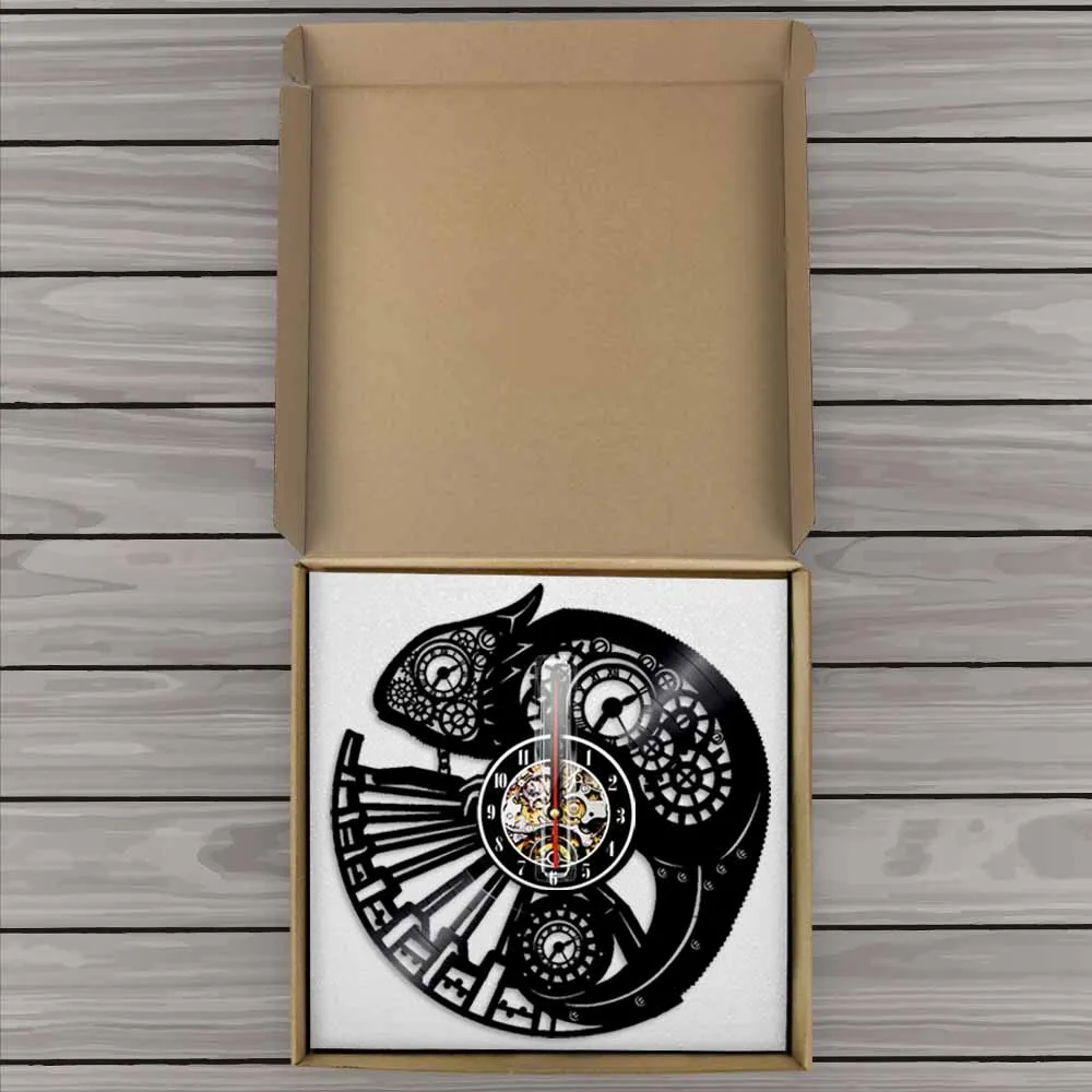 Chameleon Vintage Vinyl Record Wall Clock LP LED Night Light Art Hanging Watch Silent Quartz Animal Lover Gift | Дом и сад