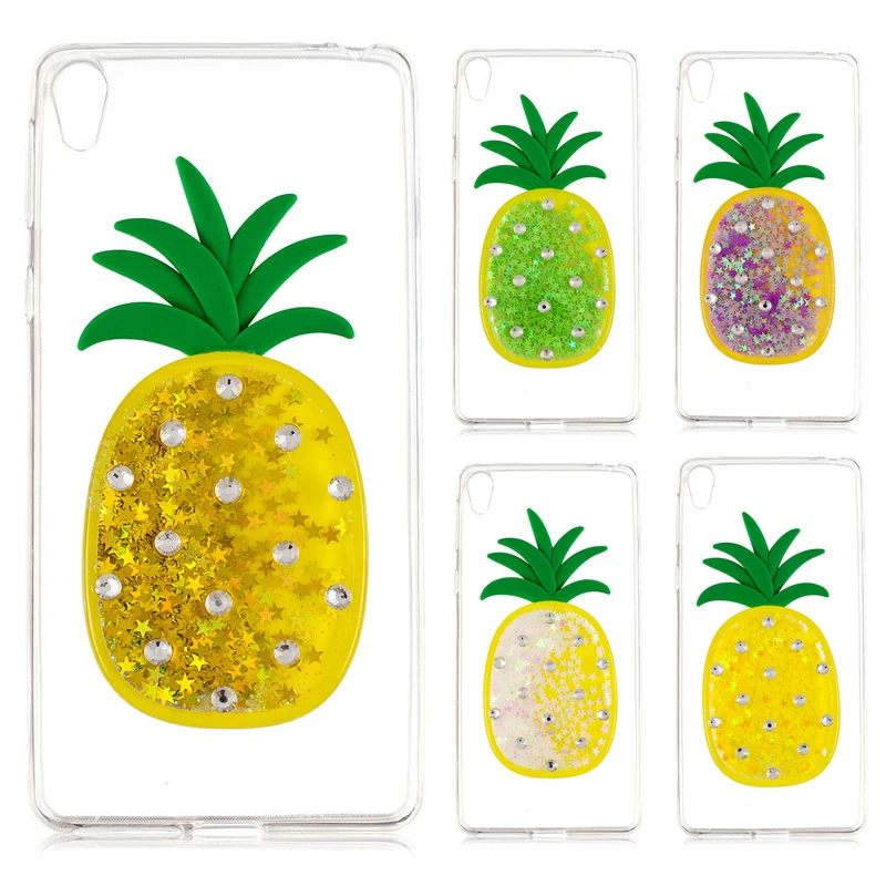 3D Ананас Алмазный зыбучий песок жидкостный Мягкий силиконовый чехол для Sony Xperia E5
