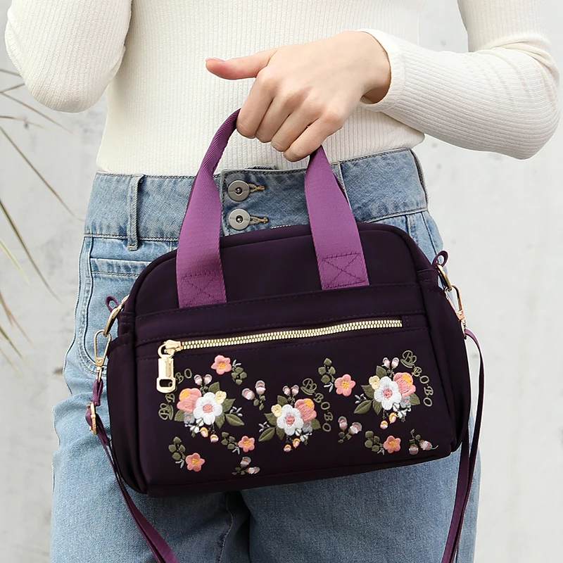 

Nylon Women Shoulder Bags Embroider Flower Female Messenger Bag for Girls High Quality Travel Crossbody Bag Lady Casual Handbag