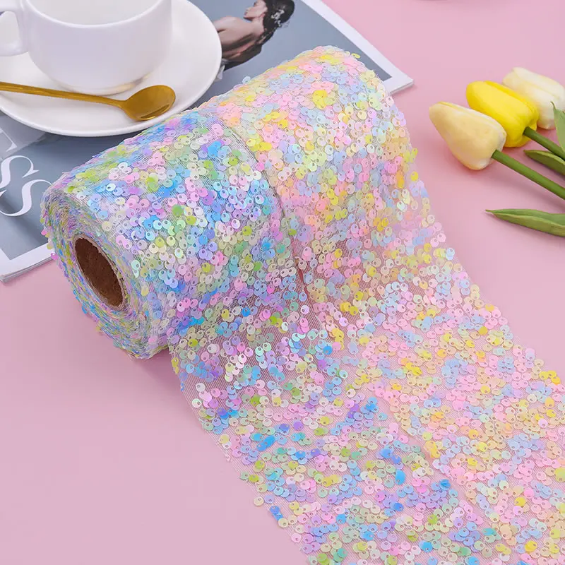 

10yards 6cm/8cm Seersucker Coloful Sequins Embroidery Organza Ribbon DIY Crafts Headdress Bow Material Gift Wrapping Party Decor