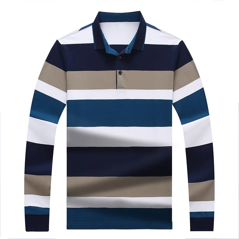 

Spring and autumn new casual men's long sleeve T-shirt Lapel Stripe Polo Shirt collared shirt clothing
