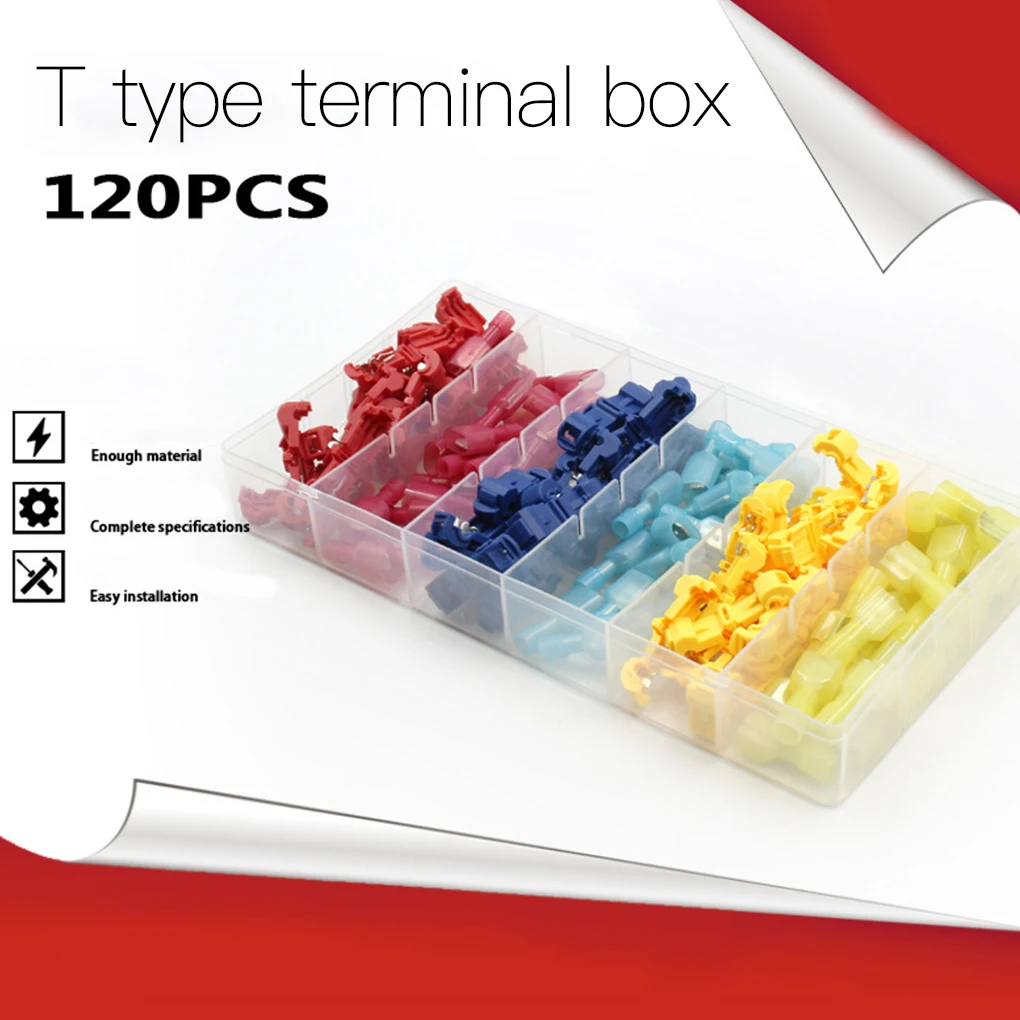 120pcs Quick Electrical Cable Connectors T-shape Wire Splitter Snap Splice Lock Terminal Crimp Waterproof Insulated | Обустройство