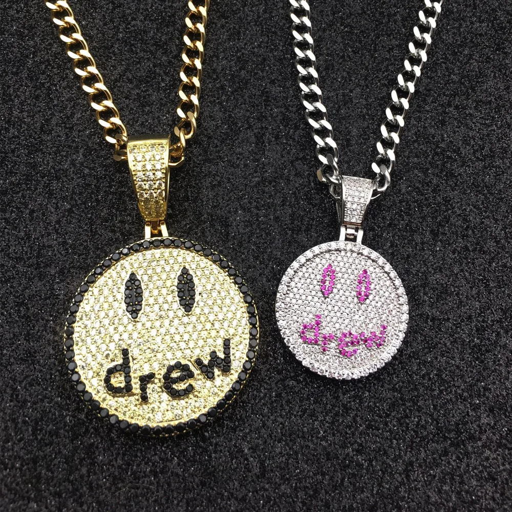 Wholesale New Hip hop Jewelry Smiling Face Necklace Pendant Full Micro-pave CZ Round Couple Necklaces Pendants Bling Rock | Украшения и