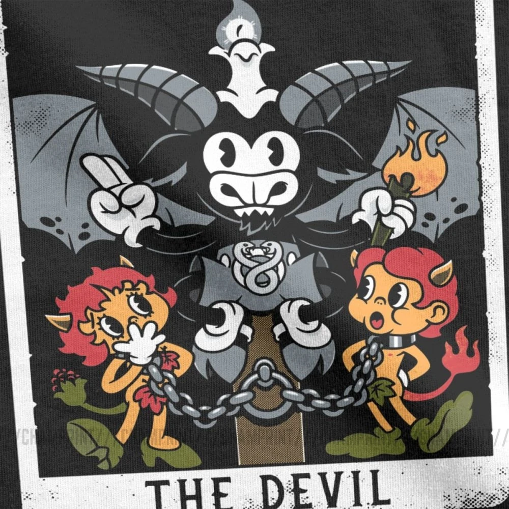 Мужские футболки с рисунком Бафомет и карты Таро дьявола винтажные коротким