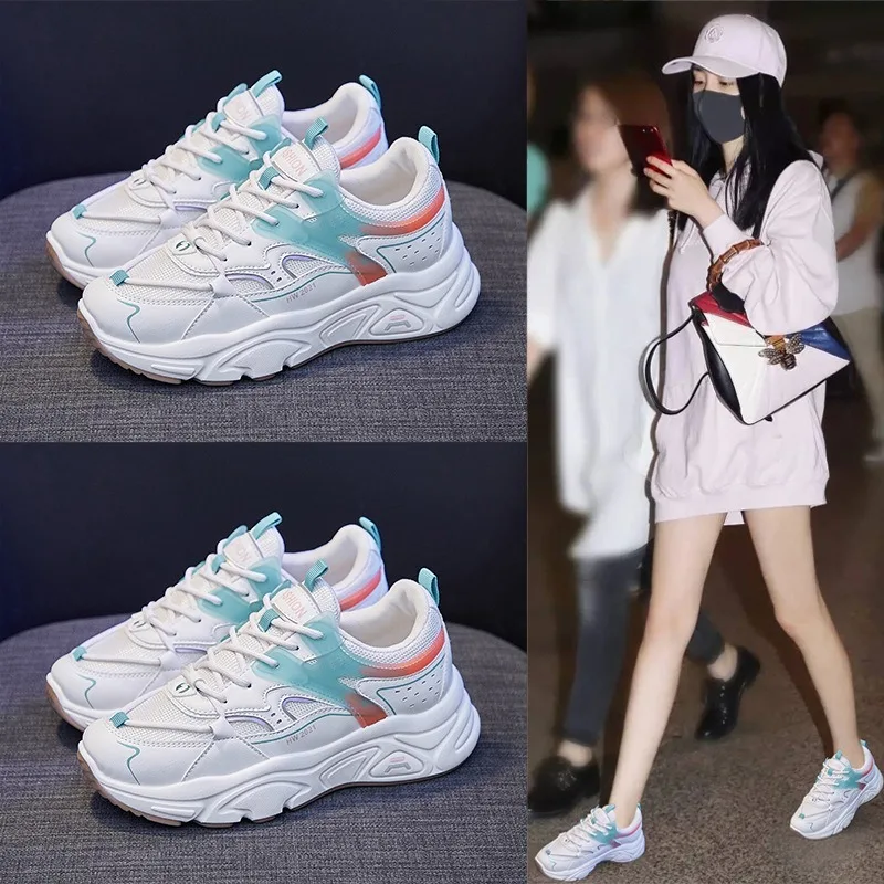 

2021 Women's Fashion Color Matching Casual Shoes Woman Daddy Shoes Breathable Sneakers New Spring Women Shoes Platform Shoes