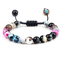 trendy natural stone braid rope bracelets bangle 8mm fire agates beads adjustable bracelet men women yoga energy jewelry gifts