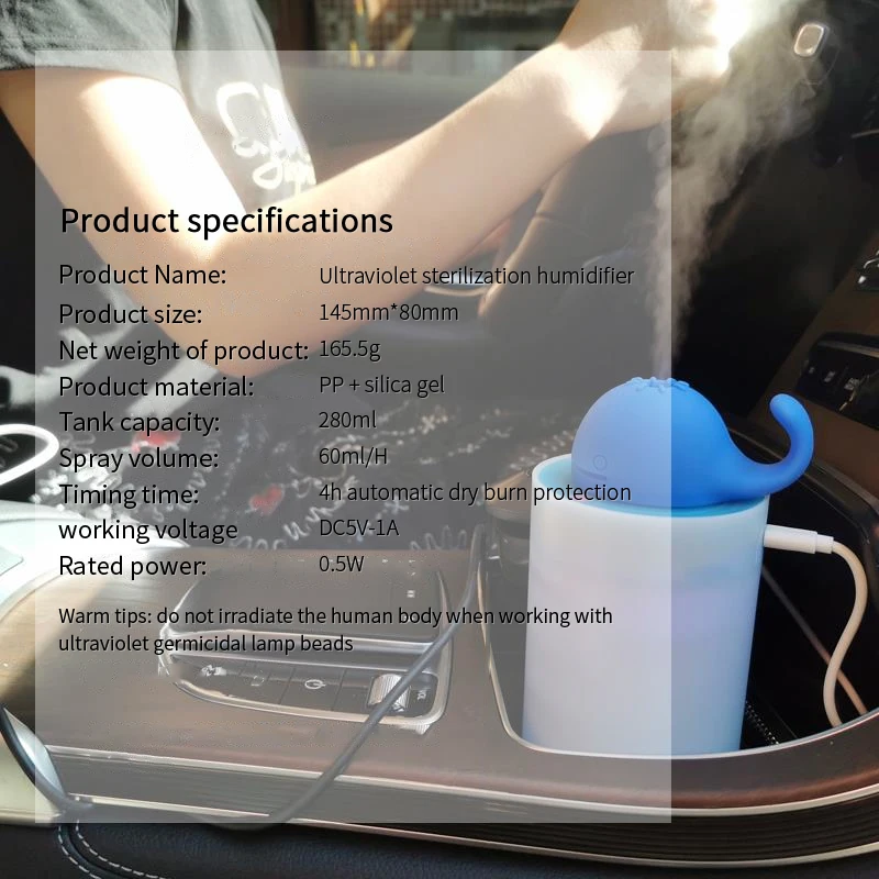 

280ml Car sterilization Humidifier UV Function Air Purification Electric Diffuser Mist Maker Humidifier Car Electrical
