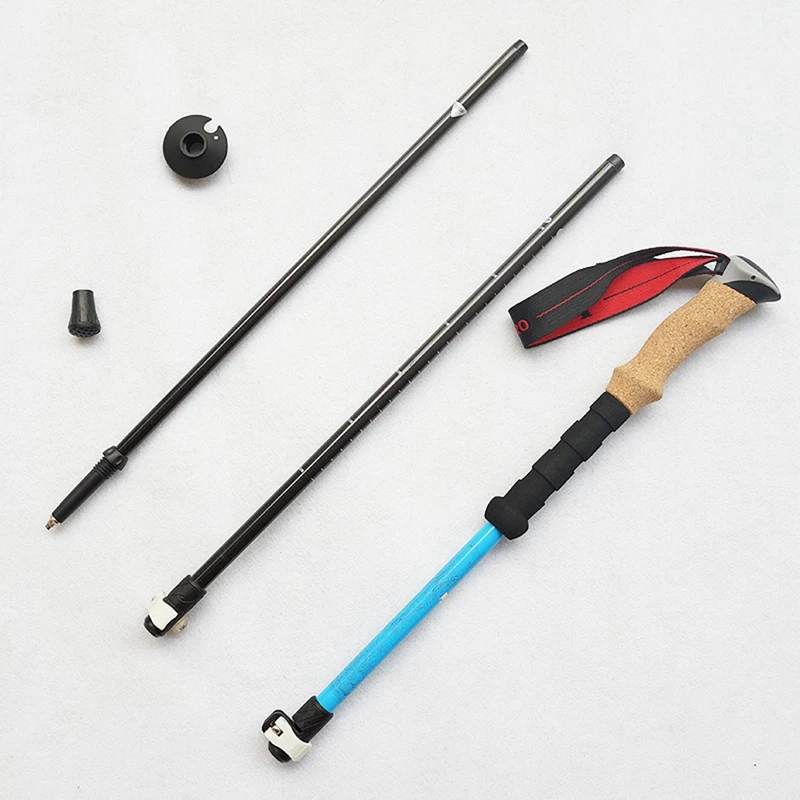 

TREKPRO 2 Pcs Telescopic Adjustable Carbon Cork Outdoor Hiking Walking Stick Trekking Pole Black & Blue
