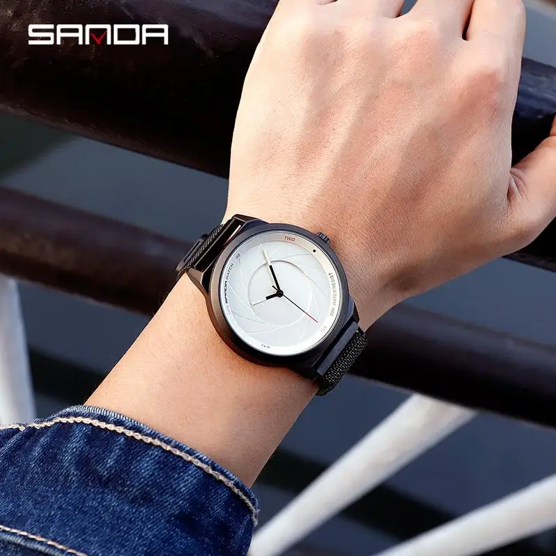 Часы Sanda Мужские кварцевые в стиле унисекс креативные с круглым отверстием